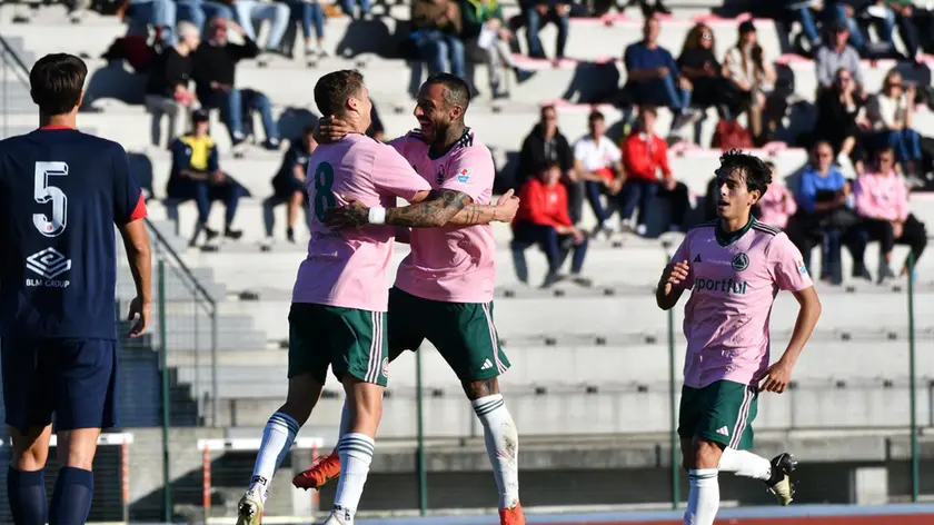 Enrico Tardivo e Giacomo Marangon dopo il primo gol (Foto Beppe De Zanet)