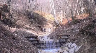 L’intervento sul rio San Liberale. In alto la depezzatura del bosco del Nevegal