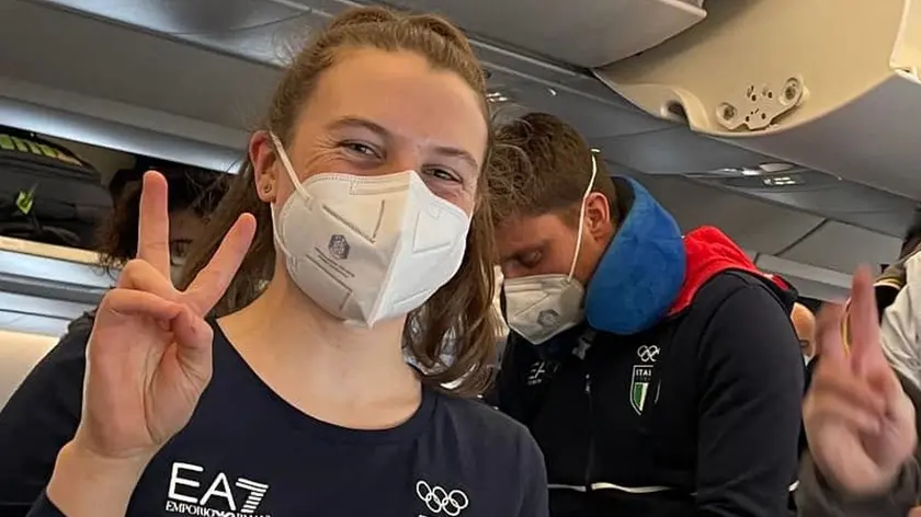 Anna Comarella, qui in volo per Pechino nei giorni scorsi