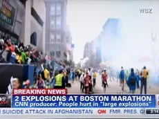 April 15, 2013 - Boston, Massachusetts, U.S. - Video grab of CNN taken on April 15, 2013 shows explosions that occurred near the Boston Marathon finish line, injuring dozens. LaPresse.Only Italy