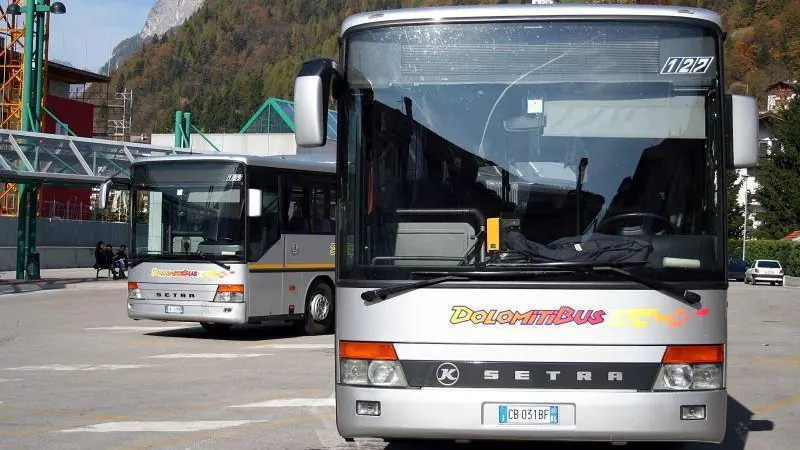 Due autobus alla stazione di Agordo