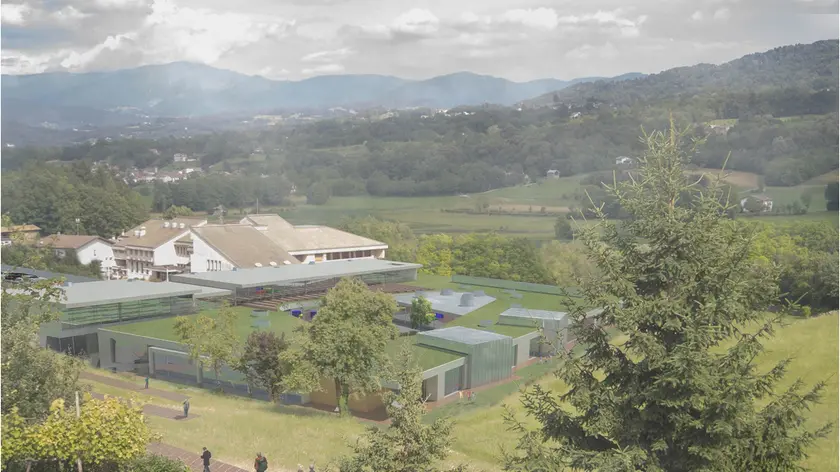 Un rendering del futuro polo scolastico a Mel di Borgo Valbelluna