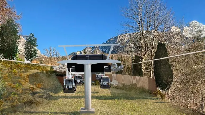 Un rendering della stazione di partenza della cabinovia Apollonio-Socrepes
