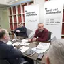 Da destra: il ceo di Fondazione Milano Cortina, Andrea Varnier, con il suo staff intervistato dai giornalisti del Gruppo Nem durante un forum