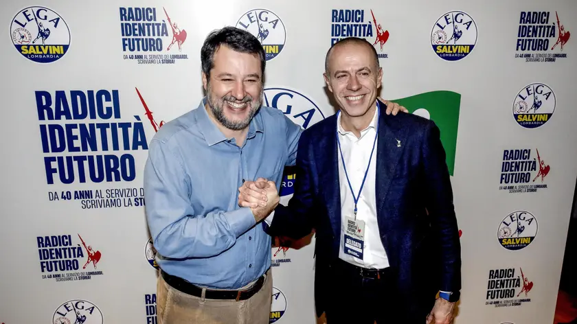Il segretario federale della Lega Salvini e il segretario lombardo Romeo