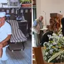 Corrado Brustolon nel suo laboratorio e a destra un momento dei funerali a Vicenza