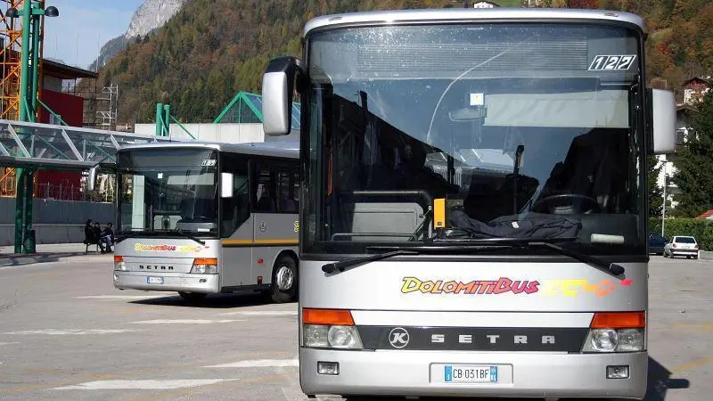 Alcuni mezzi di Dolomitibus: stanziati dalla Regione, su richiesta della Provincia, i primi 940 mila euro come anticipo per il trasporto spettatori durante le Olimpiadi