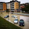 Un parcheggio allagato dopo il passaggio di Vaia