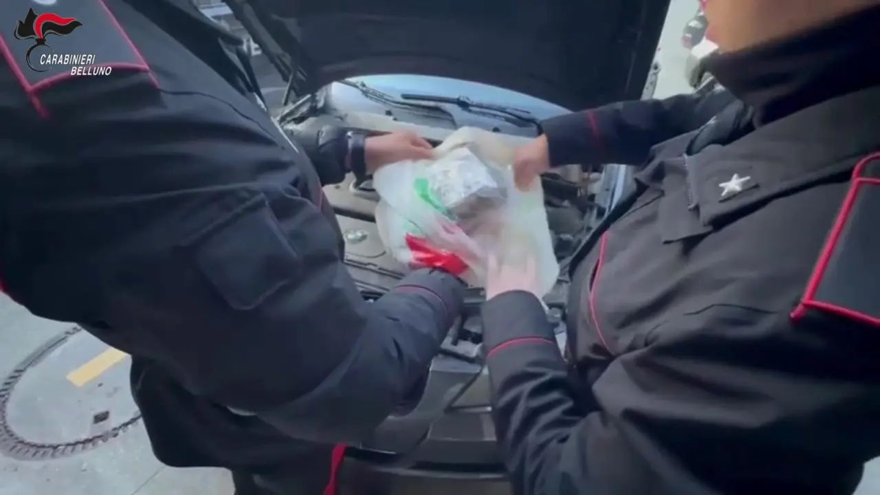 Il pacchetto sottovuoto con oltre mezzo chilo di marijuana trovato dai carabinieri della Compagnia di Cortina