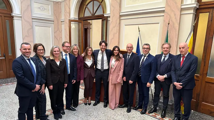 Il presidente del Veneto Alberto Stefani con i nuovi assessori