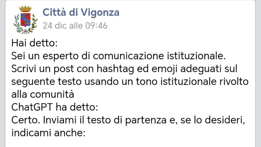 Il post del Comune