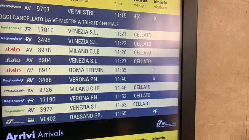 Il tabellone delle partenze in stazione a Padova