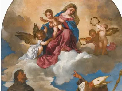 Un particolare della Pala Gozzi in arrivo da Ancona per la grande mostra su Tiziano a Pieve di Cadore