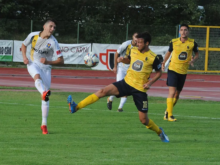 In maglia bianca il difensore ex Belluno Santiago Visentin