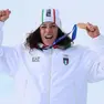 Federica Brignone con l'oro del SuperG olimpico al collo