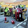 L'auto ribaltata in Alpago