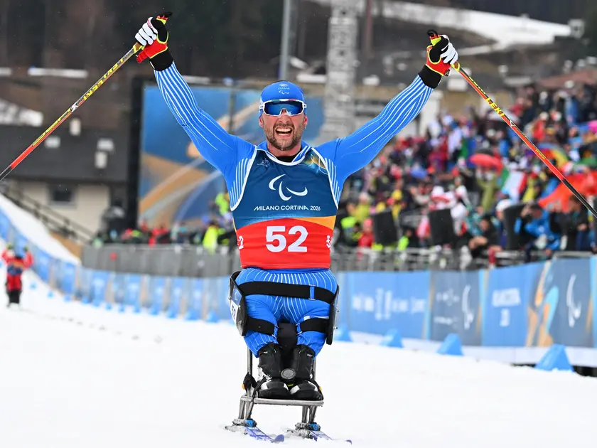 Giuseppe Romele sul traguardo della 20 km sitting