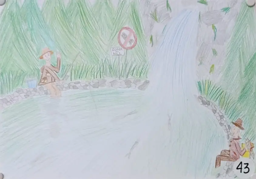 Caccia, pesca e natura: il disegno di Micaela Tremonti, della quinta di Vigo di Cadore, classificatosi al primo posto