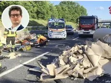 L'incidente nel tratto toscano dell'A1. Nel riquadro la vittima Pietro Bellato