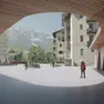 Un rendering di come apparirà la piazza ex Mercato di Cortina