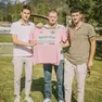 Valter Maso tra i figli Matteo e Thomas a Falcade il 19 luglio per l'amichevole della Dolomiti Bellunesi con il Venezia