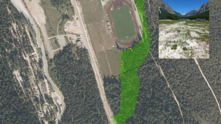 L'area di Fiames, nel foto inserimento la situazione attuale