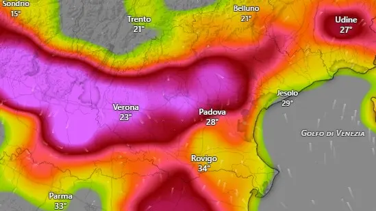 Previsioni Meteo: temporali. Fonte Windy