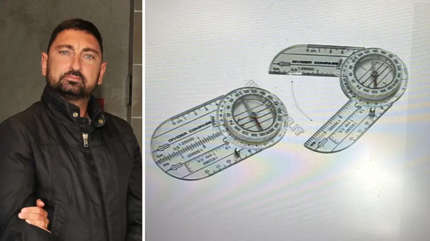 Agostino di Novo e, a destra, l'oggetto, spezzato in due parti, che ha utilizzato per colpire la donna