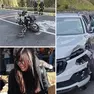 Laura Doraponti viaggiava sulla moto con il compagno. A destra, in una foto di Telefriuli, l'auto con la quale si sono scontrati