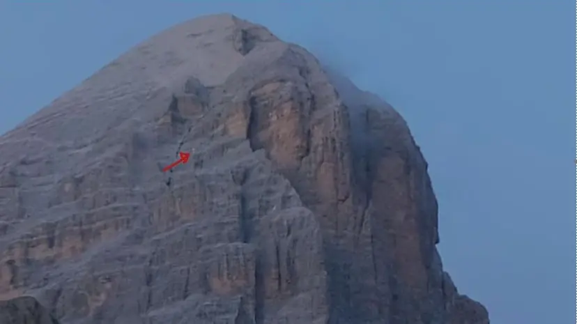 La posizione dei due alpinisti sulla Tofana di Rozes
