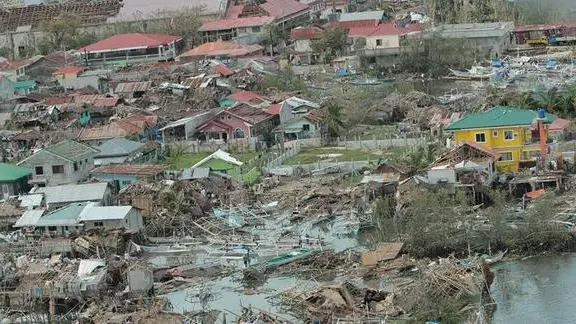 A picture made available by the Office of the Mayor of Coron, Palawan shows aerial views of damaged buildings in Bantayan island of northern Cebu, Philippines, 10 November 2013. ANSA/OFFICE OF THE MAYOR OF CORON / HANDOUT HANDOUT EDITORIAL USE ONLY/NO SALES