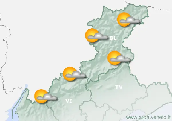 Le previsioni dell'Arpav per giovedì 11