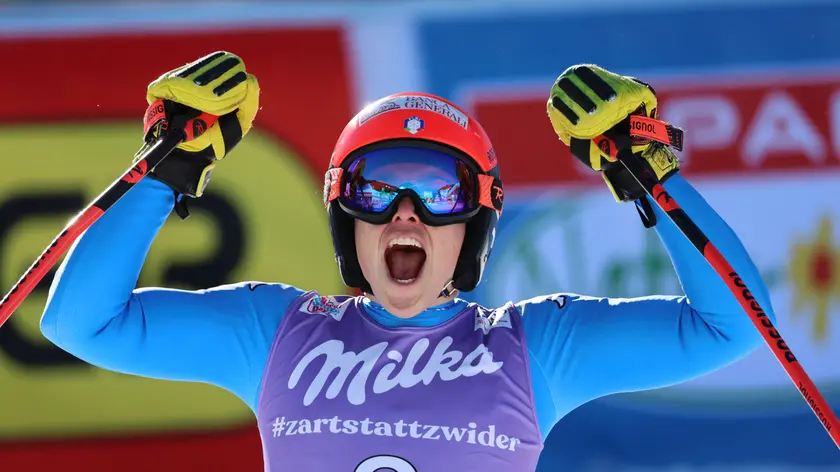 La gioia di Federica Brignone dopo la vittoria nel Supergigante di domenica