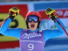 La gioia di Federica Brignone dopo la vittoria nel Supergigante di domenica