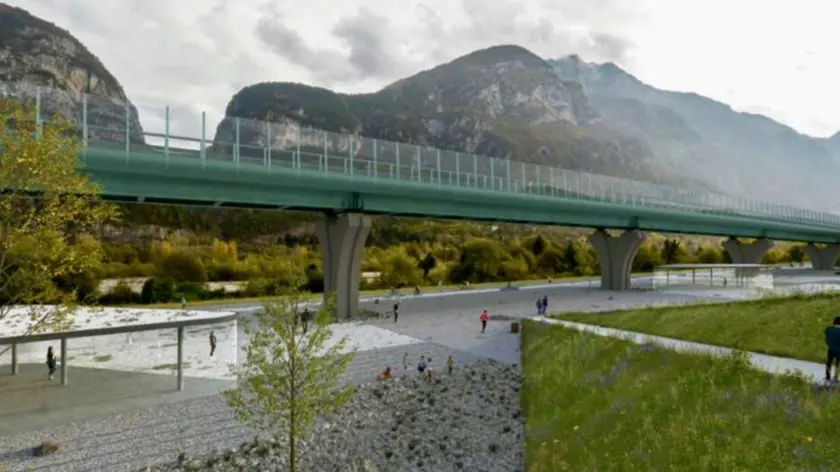 Il rendering del viadotto nella zona della Fiera di Longarone che verrà realizzato con la variante Anas