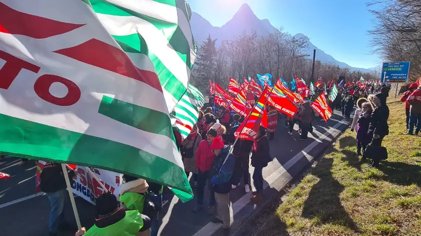 La manifestazione lungo l'Alemagna (foto Perona)