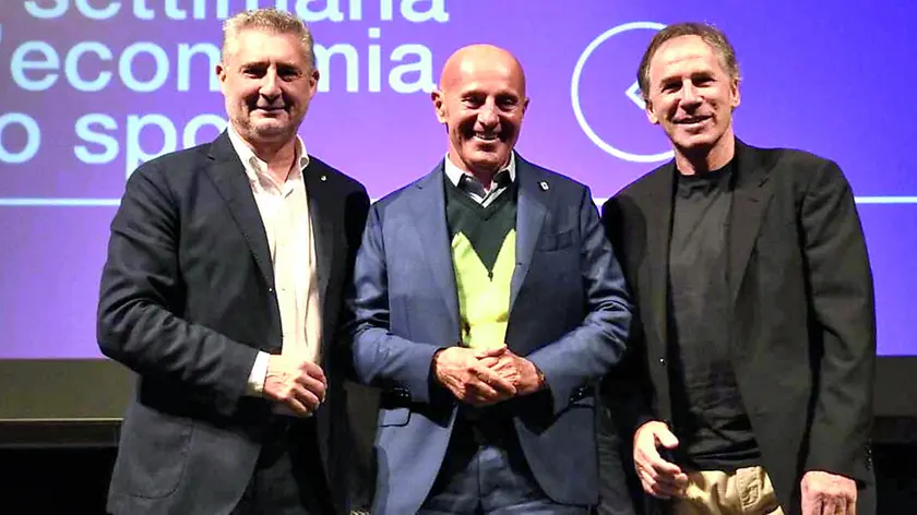 Daniele Massaro, Arrigo Sacchi e Franco Baresi sul palco di Sport Business Forum a Belluno