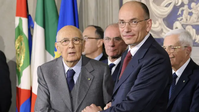 27/04/2013 Roma, Quirinale, il presidente del consiglio designato scioglie la riserva. Nella foto Giorgio Napolitano Enrico Letta