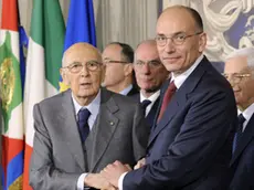 27/04/2013 Roma, Quirinale, il presidente del consiglio designato scioglie la riserva. Nella foto Giorgio Napolitano Enrico Letta