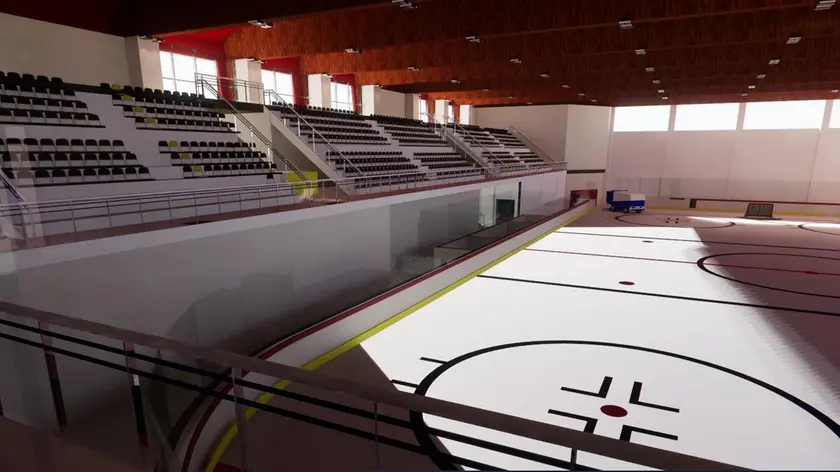 Il rendering della pista ghiaccio come immaginata dall’associazione Pro Ghiaccio Belluno
