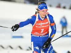 epa06596377 Lisa Vittozzi from Italy in the finish area after taking second place in the Women's 12.5 Km Mass Start race at the IBU Biathlon World Cup in Kontiolahti, Finland, 11 March 2018. EPA/KIMMO BRANDT