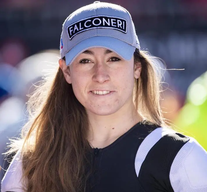 epa07389704 Sofia Goggia of Italy reacts in the finish area during the Women's Downhill race of the FIS Alpine Ski World Cup event in Crans-Montana, Switzerland, 23 February 2019. EPA/ALESSANDRO DELLA VALLE