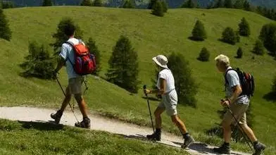 Escursionisti in montagna Escursionisti estivi in montagna
