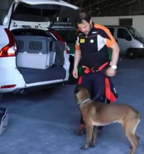 Alessandro Darman, volontario del Soccorso alpino di Rocca Pietore, con il suo cane