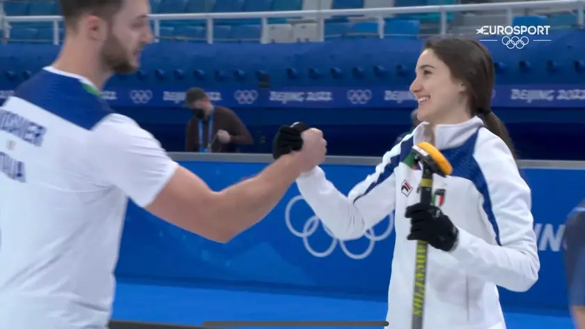 La gioia di Amos Mosaner e Stefania Constantini (Immagine tv Eurosport)