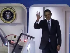 US President Barack Obama arrives at "Leonardo da Vinci" international airport in Fiumicino, near Rome, Italy, 26 March 2014. ANSA/ANGELO CARCONI