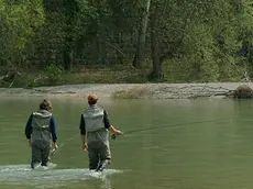 Belluno, 27 aprile 2005, pescatori sul piave a Belluno