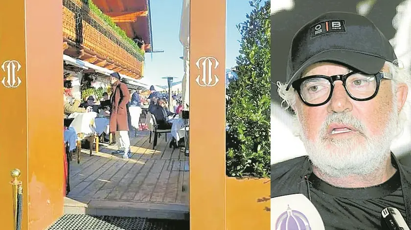 Il ristorante "El Camineto" a Cortina e la sua terrazza giovedì: tutti i tavoli a pranzo erano stati prenotati. A destra il nuovo proprietario, Flavio Briatore