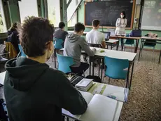 A moment of the lesson with 50% of the students in attendance at the Liceum 'Leonardo' , Milan, 22 April 2021 Ansa/Matteo Corner