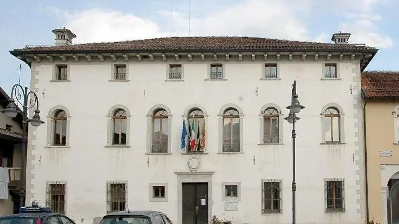 La facciata del municipio di Limana sara' illuminata. Nel riquadro Elvi Sommacal